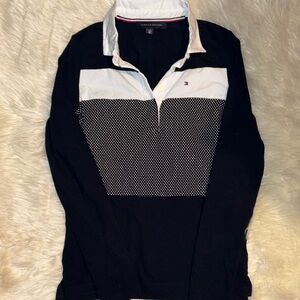 Tommy Hilfiger Navy and White Long Sleeve Shirt